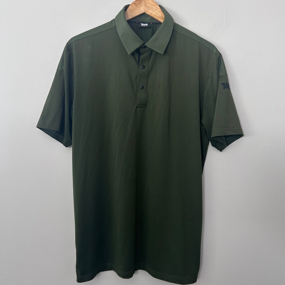 PXG Golf Polo Shirt Mens Medium Green Perforated Mesh Performance Short Sleeve